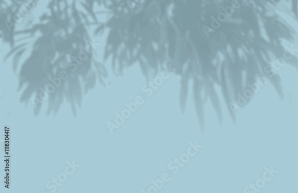 Fototapeta The shadow of many tree leaves on a blue wall. Black and white image for photo overlay or mockup