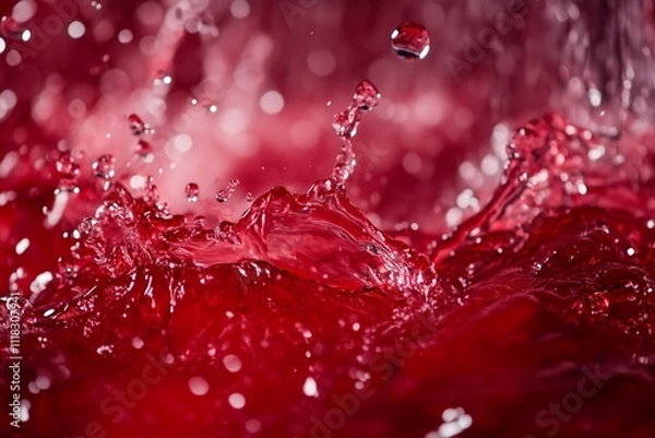 Fototapeta High-quality red background with flowing water drops