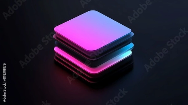 Fototapeta Stacked Neon Squares Abstract Design