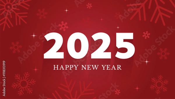 Obraz Happy New Year 2025 red background with snowflakes for creating new year's cards, banners.
