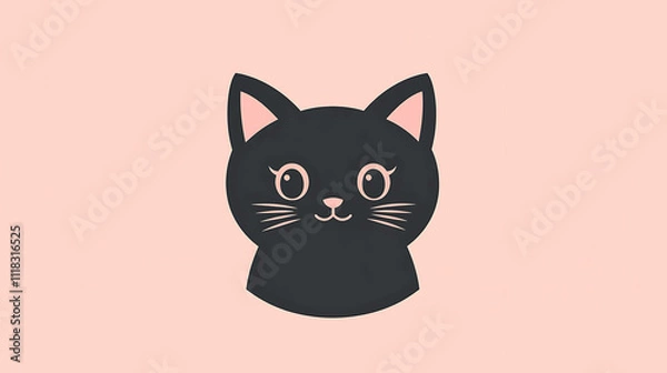 Obraz Black Cat Illustration on a Pink Background – Mysterious and Charming Design