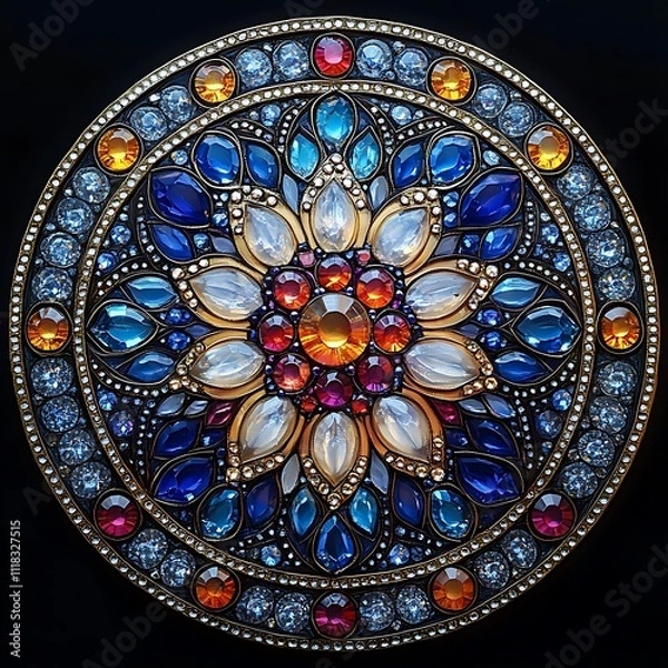 Fototapeta Captivating Illustration Highlighting Mandala Art Styled With Vibrant Gemstones Design