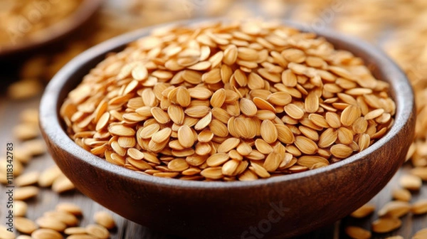 Fototapeta Healthy seeds in wooden bowl, rich in nutrients and flavor, perfect for various dishes and snacks. Enjoy benefits of these nutritious seeds!