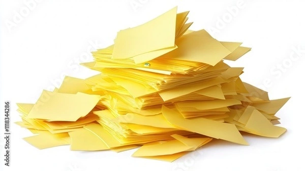 Obraz stack of yellow sticky notes, isolated white background 