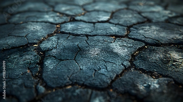 Fototapeta Closeup of Cracked Dark Blue Surface, Texture Background