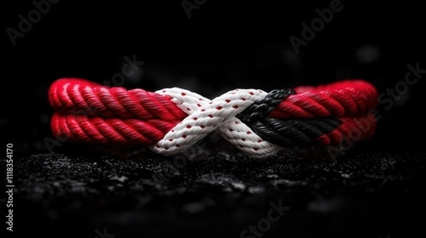 Fototapeta Intertwined Red and White Rope in Artistic Display on Dark Surface