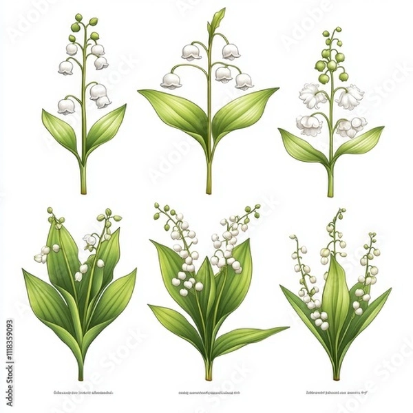 Fototapeta Lily of the Valley Flowers Illustration   Botanical Art  Spring Blooms  White Bells