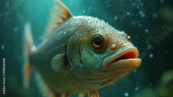 Obraz A close up of a fish with its mouth open in the water