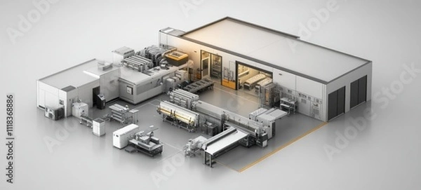 Fototapeta Advanced Manufacturing Facility: A 3D Rendering of a Modern Industrial Plant