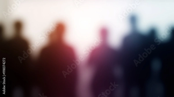 Fototapeta An abstract view of a nightclub with blurred lights and silhouettes dancing to the rhythm