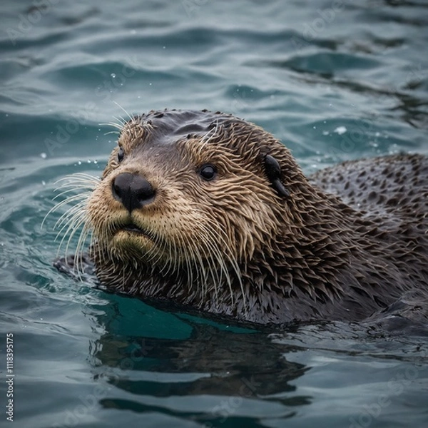 Fototapeta A determined sea otter overcoming a difficult challenge, proving that with hard work and perseverance, anything is possible.