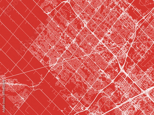 Fototapeta Christmas Map of Brampton Ontario, Canada in Snowy White on Festive Red Background.