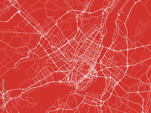 Fototapeta Christmas Map of Montreal Quebec, Canada in Snowy White on Festive Red Background.