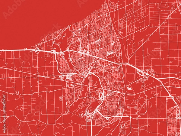 Fototapeta Christmas Map of St. Catharines Ontario, Canada in Snowy White on Festive Red Background.