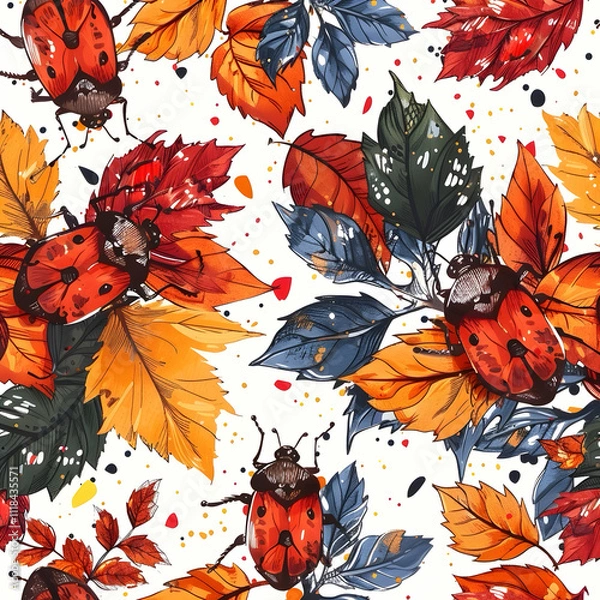 Fototapeta Seamless pattern is the bug in floral