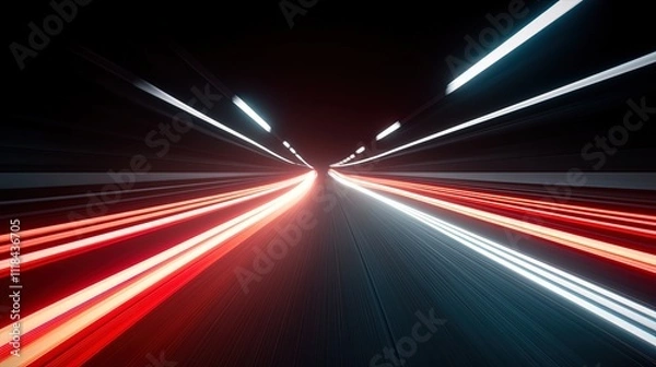 Obraz Red and White Light Trails In A Dark Tunnel