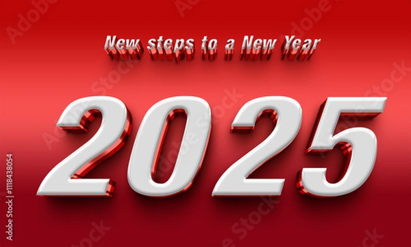 Fototapeta 2025 New Year greeting white 3d text and red background