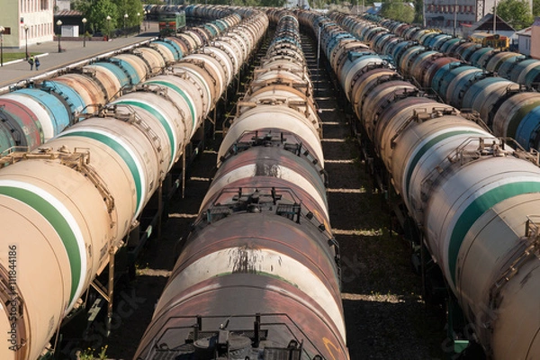 Fototapeta railroad tanks on the station platform