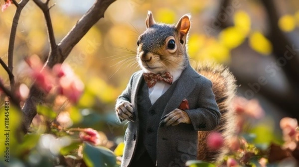 Fototapeta A dapper squirrel wearing a suit