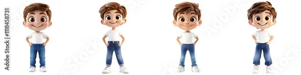 Fototapeta child in cartoon style - 3d Set on transparent background PNG file