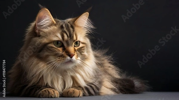 Fototapeta Sophisticated Ragamuffin cat against a solid black background, ragamuffin cat, black background