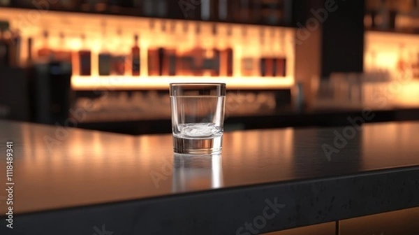 Fototapeta Empty shot glass on bar counter.