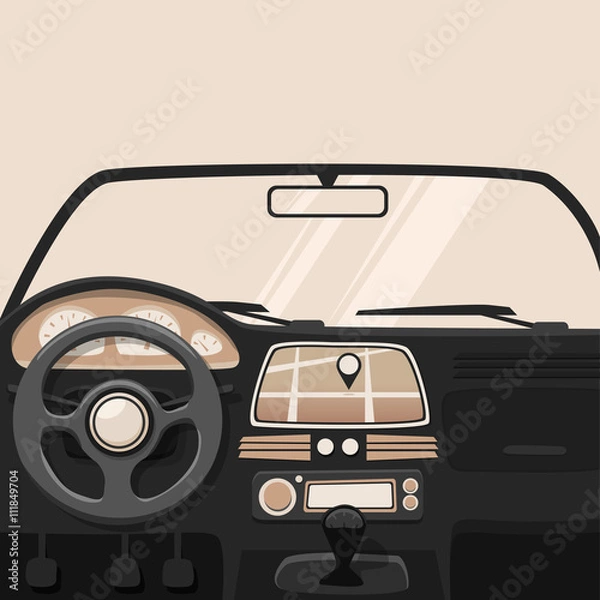 Obraz Vehicle interior. Inside car. Vector cartoon illustration