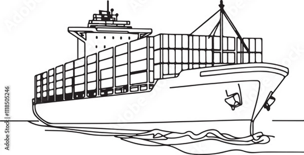 Obraz Line Drawing of Cargo Ship Symbolizing International Transport and Global Trade