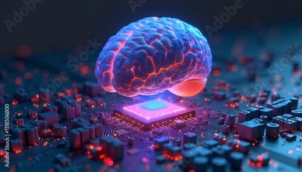 Obraz Artificial intelligence brain connected to circuit board