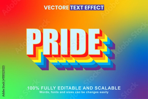 Fototapeta Pride Rainbow Color 3D Editable Text Effect: A rainbow-colored pride typography template for LGBTQ+ Pride Month.