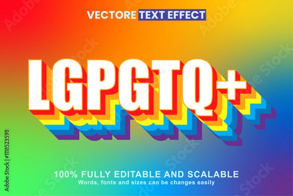 Fototapeta LGPTQ+ Rainbow color 3D Editable text effect Rainbow color LGPTQ+ typography vector illustration template