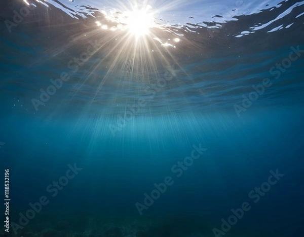 Fototapeta underwater scene with rays of light and sun aqua life