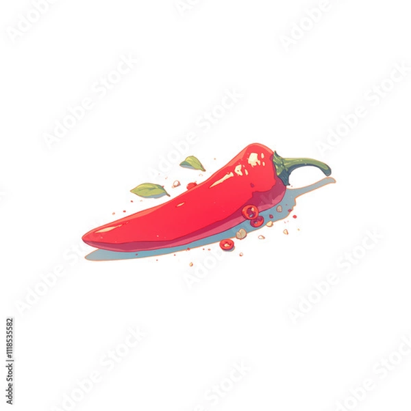 Fototapeta Spicy red chili pepper with droplets and seeds, showcasing vibrant color and freshness. Perfect for culinary themes and food illustrations