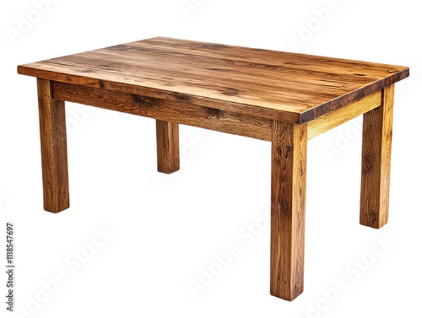 Fototapeta A rustic wooden table with a sturdy design, showcasing natural grain patterns and a warm finish on transparent background.