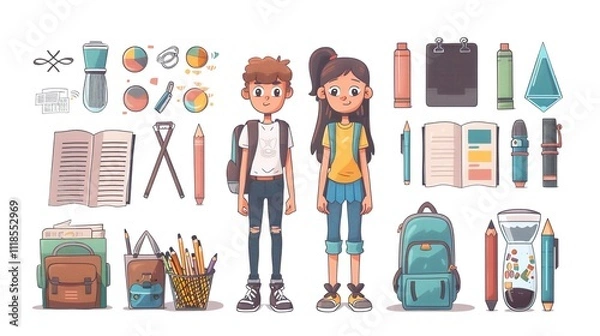 Fototapeta Back to school vector banners. Background design with children and education accessories element.