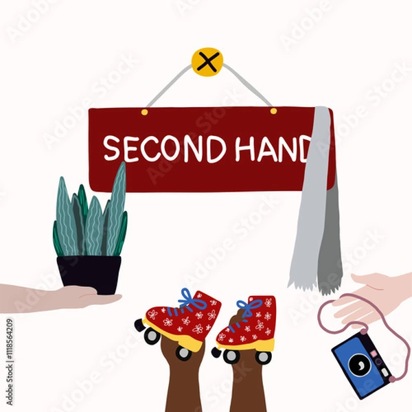 Obraz Signboard second hand plant clothes vector artwork