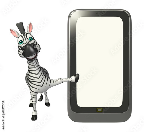 Fototapeta cute Zebra cartoon character with mobile