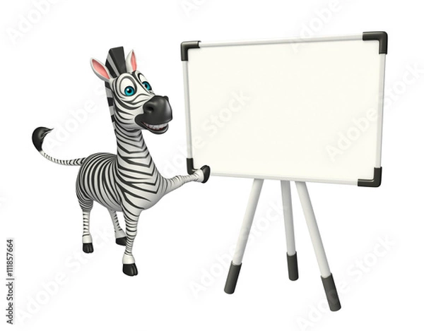 Fototapeta cute Zebra cartoon character with display board