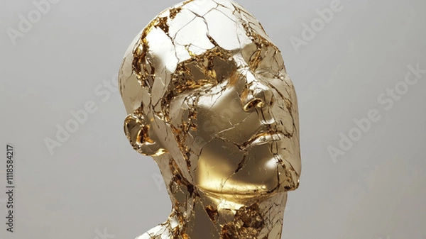 Fototapeta Generative AI image of fractured golden human sculpture