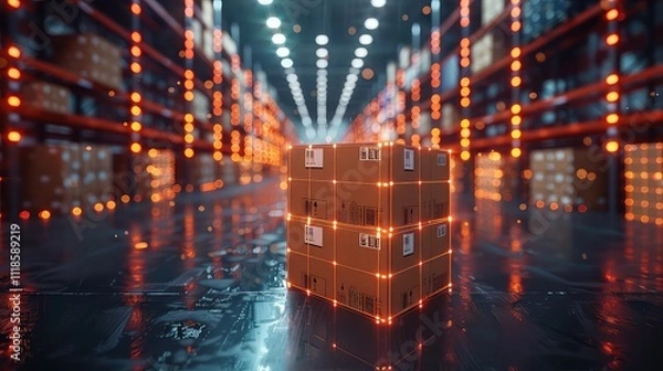 Fototapeta Read barcodes on cardboard boxes with a barcode reader