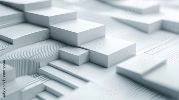 Fototapeta Abstract white backdrop with delicate geometric shapes and gentle light play for a refined, modern aesthetic