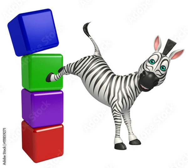Fototapeta fun Zebra cartoon character  with level sign