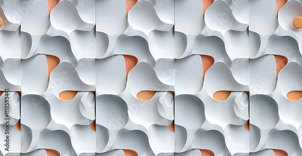 Fototapeta This abstract video showcases smooth undulating geometric wave patterns in shades of soft gray and subtle orange, offering a seamless loop for a modern and stylish visual experience
