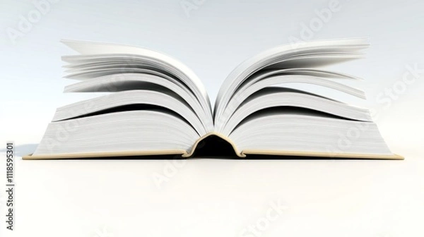 Fototapeta An open book rests on a smooth surface, its blank pages poised for creativity and inspiration