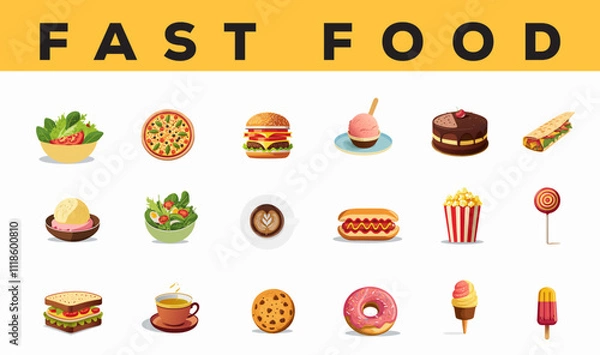 Obraz Fast Food Editable Icons set. Vector illustration in modern thin line style of restaurant menu related icons: burger, French fries, desserts, and more. Pictograms and infographics for mobile apps.