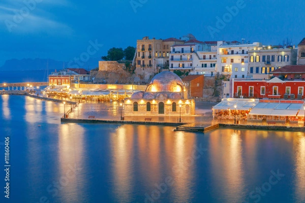 Fototapeta Venice embankment in the old harbor of Chania.