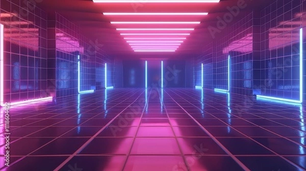 Fototapeta Futuristic empty neon background. High tech lines, studio product, future cyberspace concept. 3D illustration