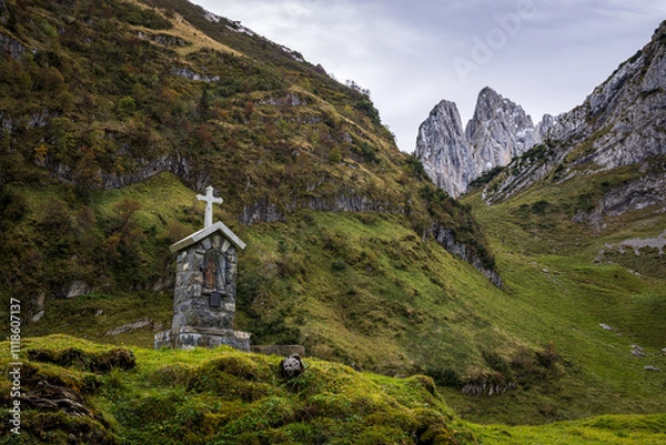 Fototapeta landscape in the mountains in the alps of switzerland with sacker lücke in appenzell