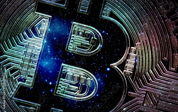 Obraz Stunning image of a golden bitcoin. Capturing the intricate details of the iconic cryptocurrency. Perfect for financial marketing or tech content.