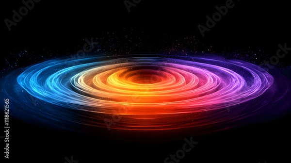 Fototapeta A Visual Masterpiece: Vibrant Digital Artwork Showcasing Expanding Sound Waves from a High-Tech Speaker Against a Black Background